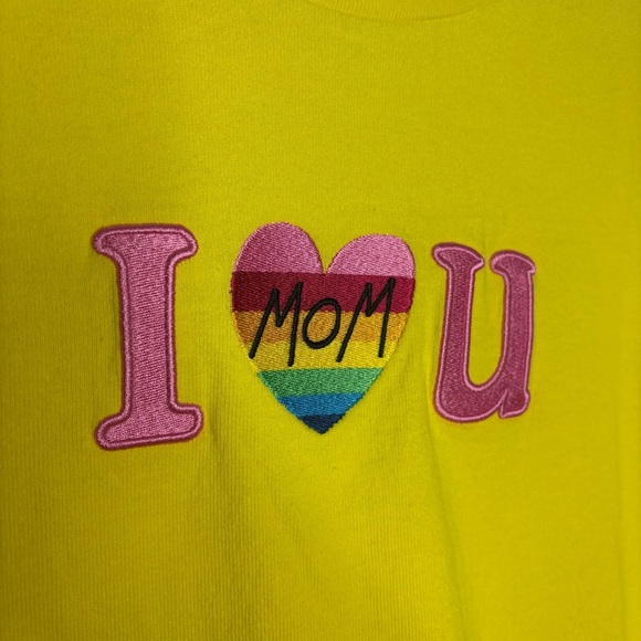 Teddy Fresh I Love You Mom T Shirt Embroidered Men’s Medium Made in USA Rainbow - Picture 5 of 7